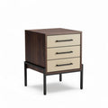 Wooden nightstand with three drawers and metal frame in walnut finish 45 x 40 x 60cm
