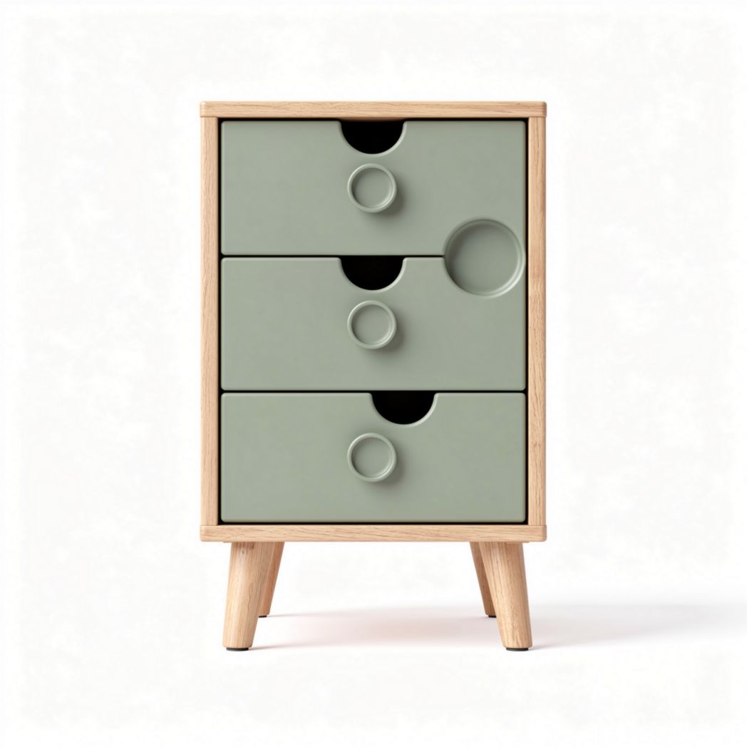 Three-drawer storage unit in green and natural wood 60 x 40 x 80cm