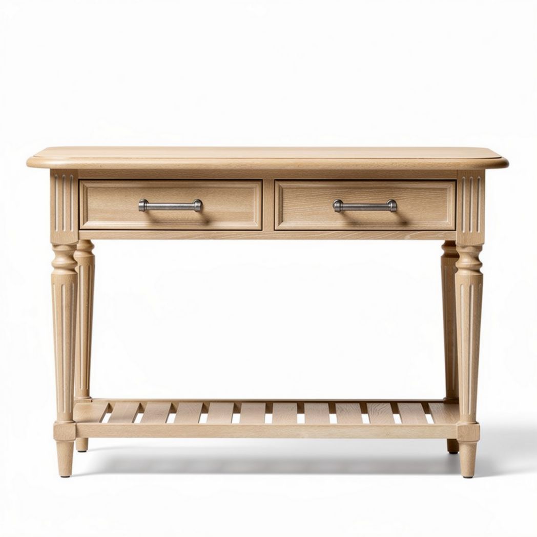 Wooden console table with two drawers and open shelf 120 x 40 x 80cm
