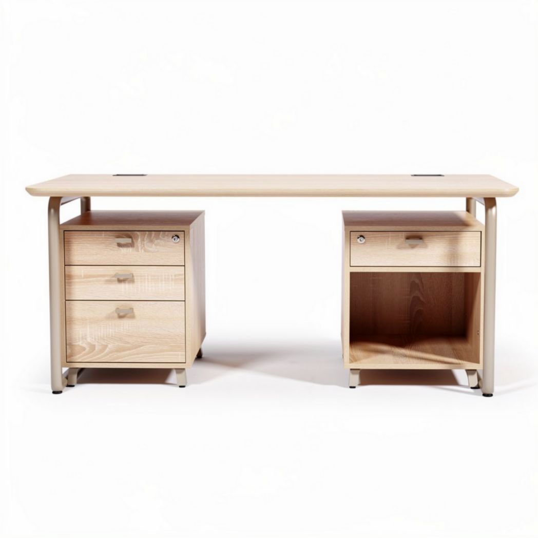 Wooden office desk with two storage drawers in natural finish 150 x 70 x 75cm