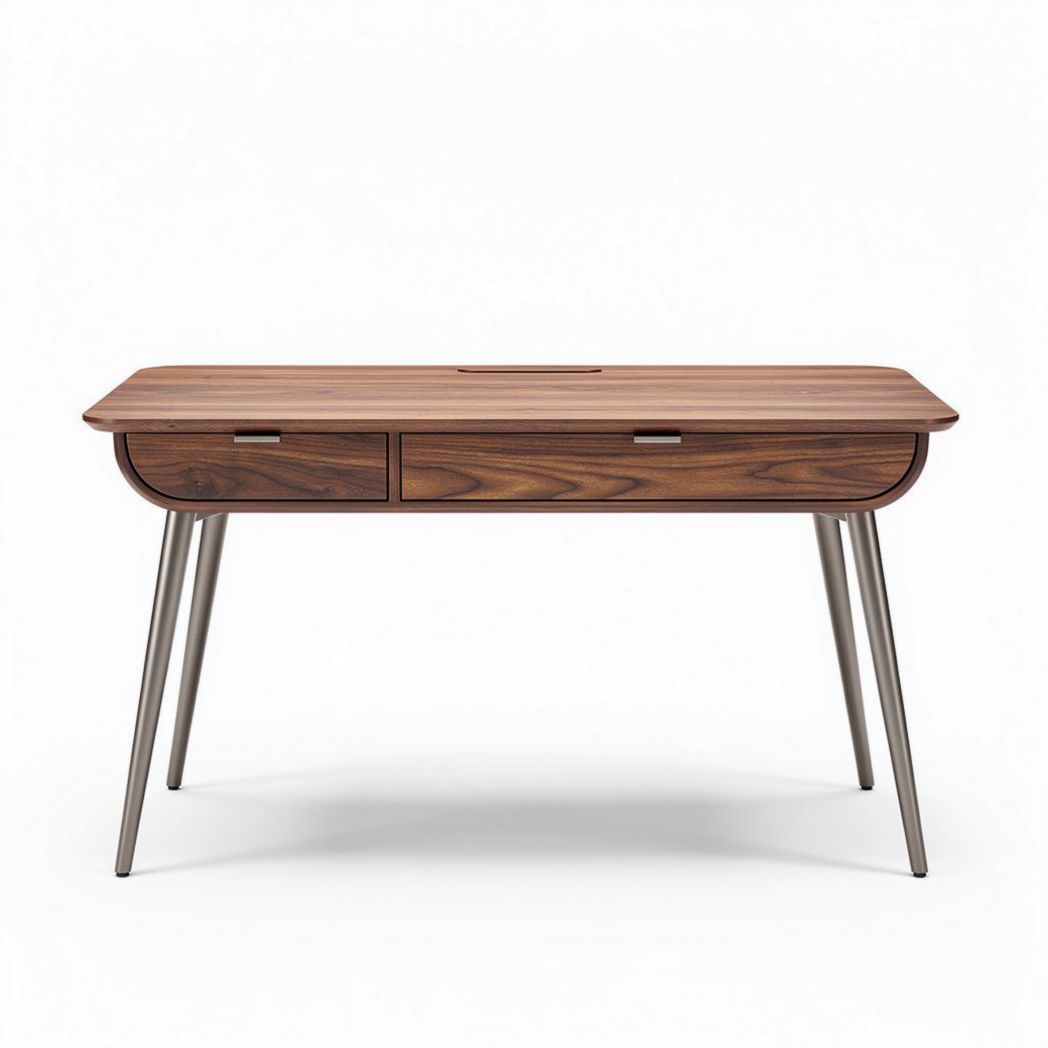Wooden writing desk with metal legs and two drawers 120 x 60 x 75cm