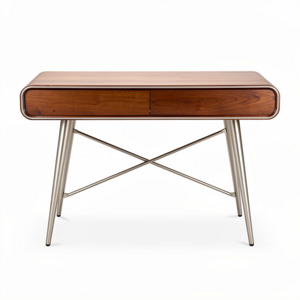 Wooden writing desk with metal legs and drawer 120 x 60 x 75cm
