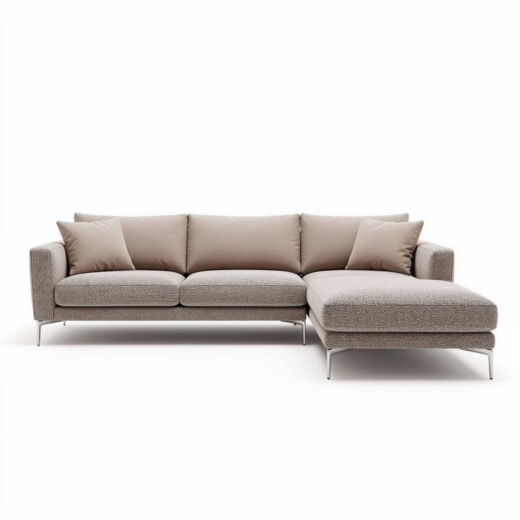 Sectional sofa with chaise lounge in beige fabric 240 x 90 x 85cm