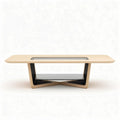 Wooden coffee table with glass top and black metal base 120 x 60 x 40cm