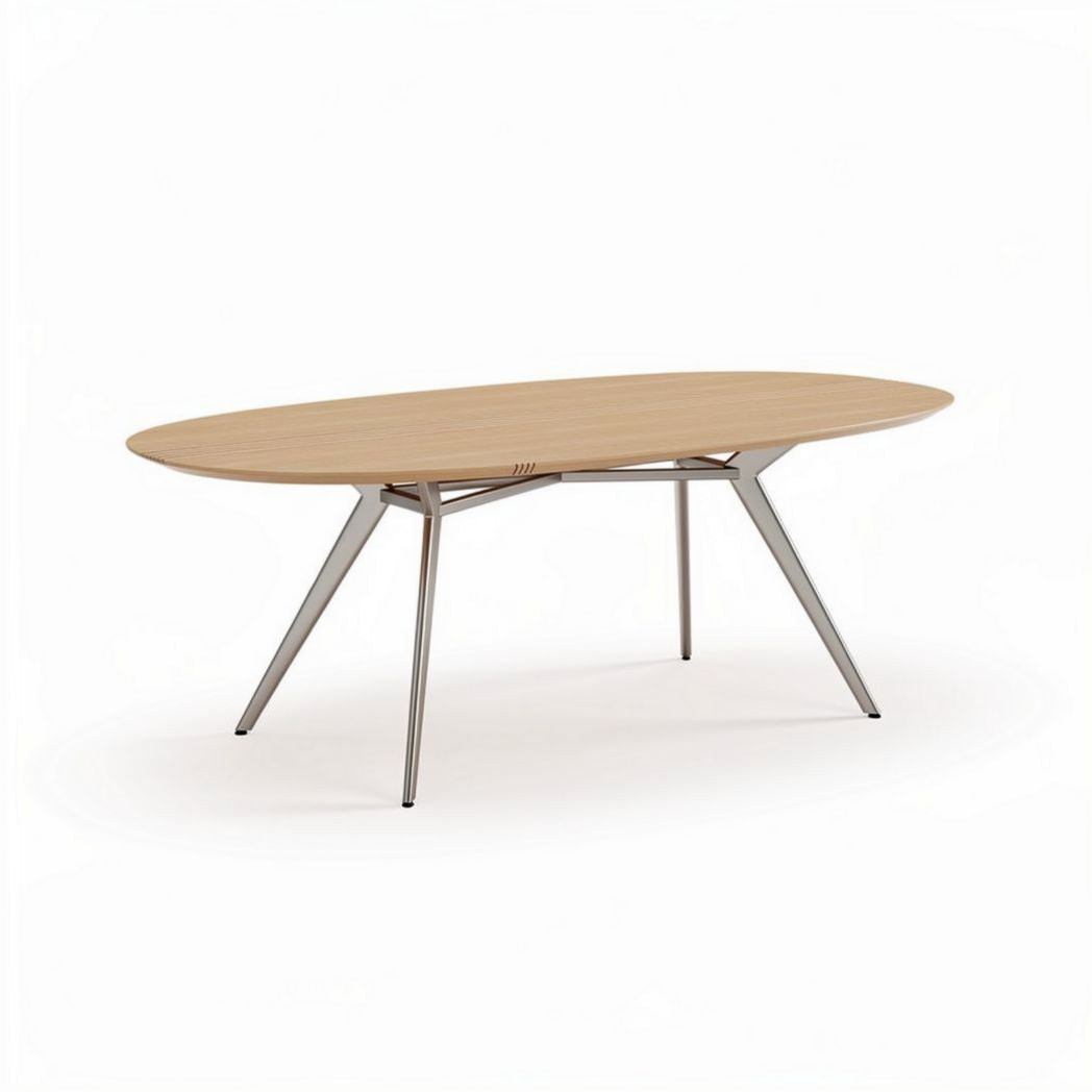 Oval dining table with wood top and stainless steel legs 180 x 90 x 75cm