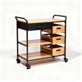 Rolling kitchen cart with bamboo top and multiple storage drawers 70 x 40 x 85cm