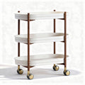 Three-tier rolling cart with white trays and wooden frame 80 x 40 x 85cm