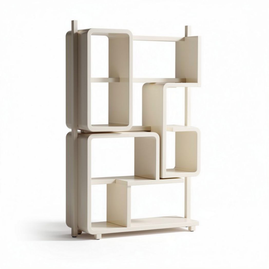 Modern bookshelf with geometric design made of MDF in off-white 80 x 40 x 150cm