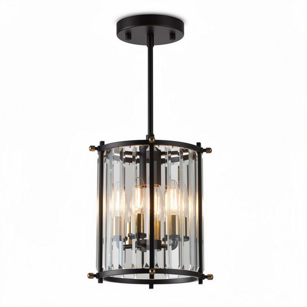 Glass pendant light fixture with black metal accents for home decoration