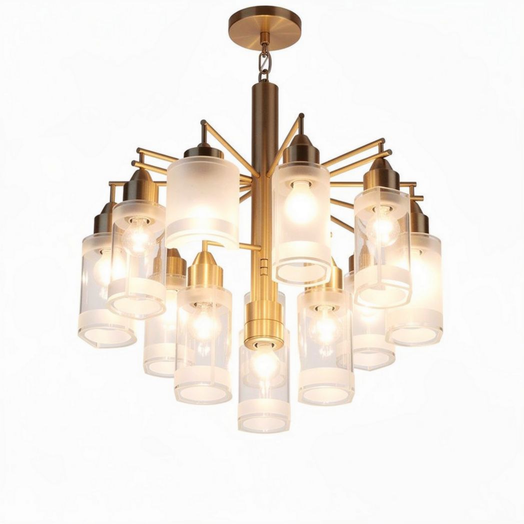 Gold metal chandelier with frosted glass shades for dining room 40 x 40 x 60cm