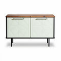 Modern industrial style sideboard with wood top and geometric doors 80 x 40 x 80cm